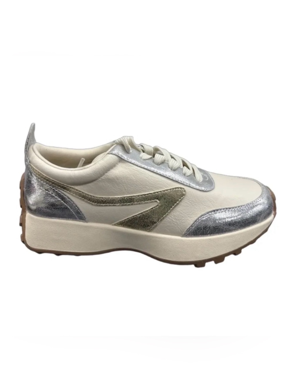 Dolce Vita Cream and Silver Platform Lace-Up Sneaker